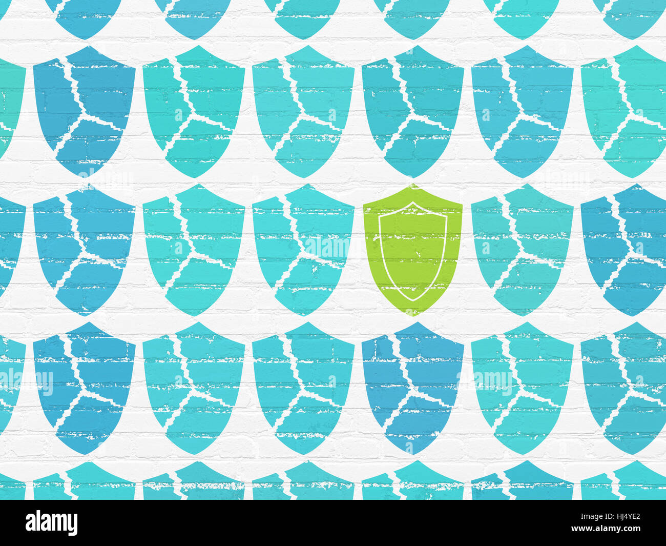 Privacy concept: shield icon on wall background Stock Photo