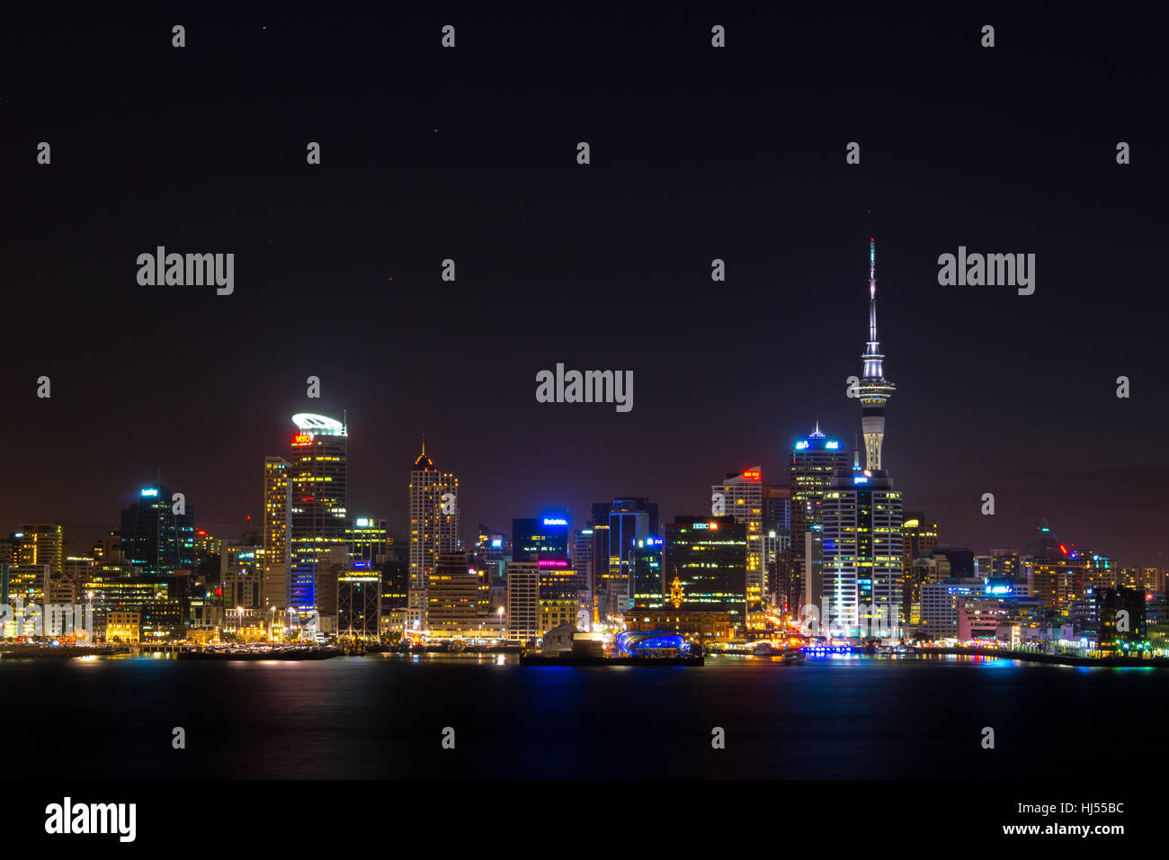 Auckland city nightscape taken from Devenport Stock Photo