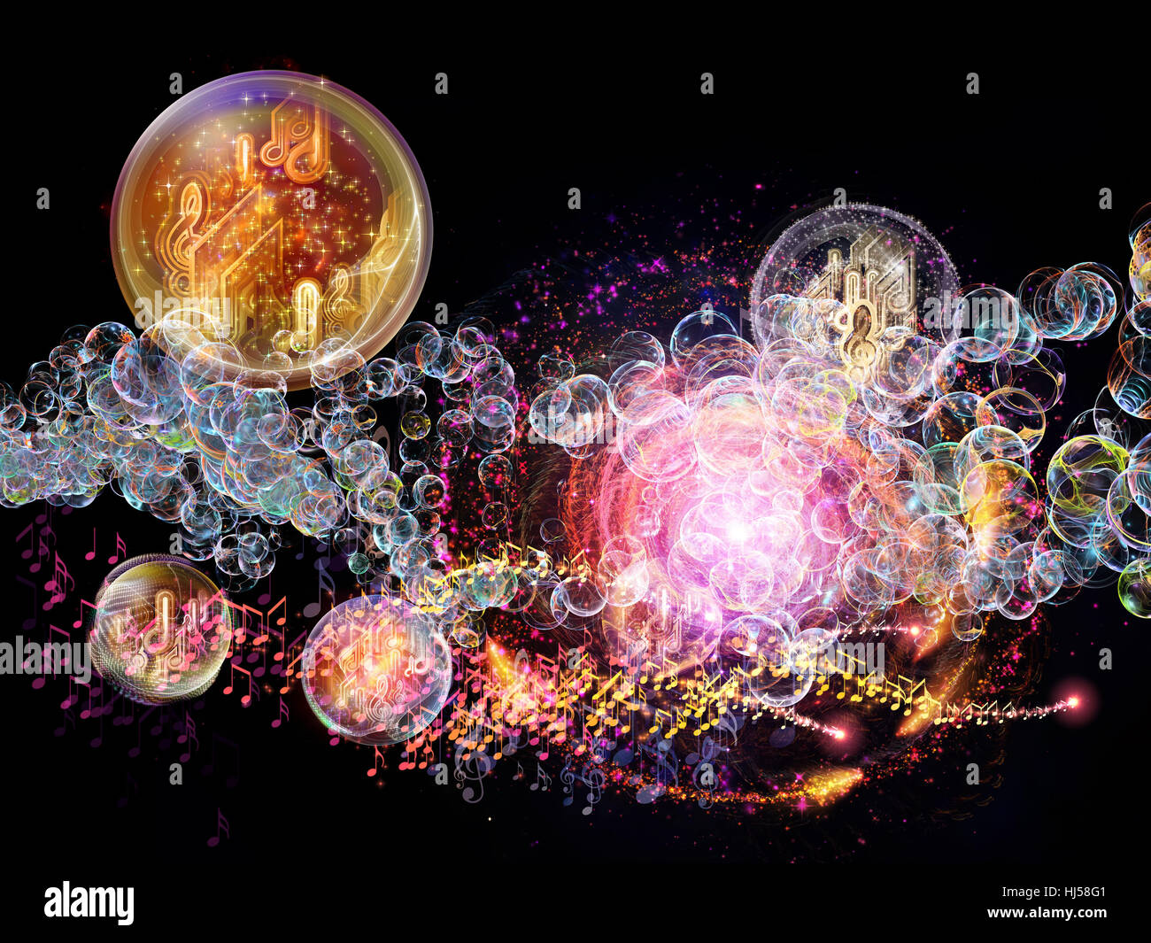 Bubble Symphony series. Creative arrangement of musical notes, fractal ...