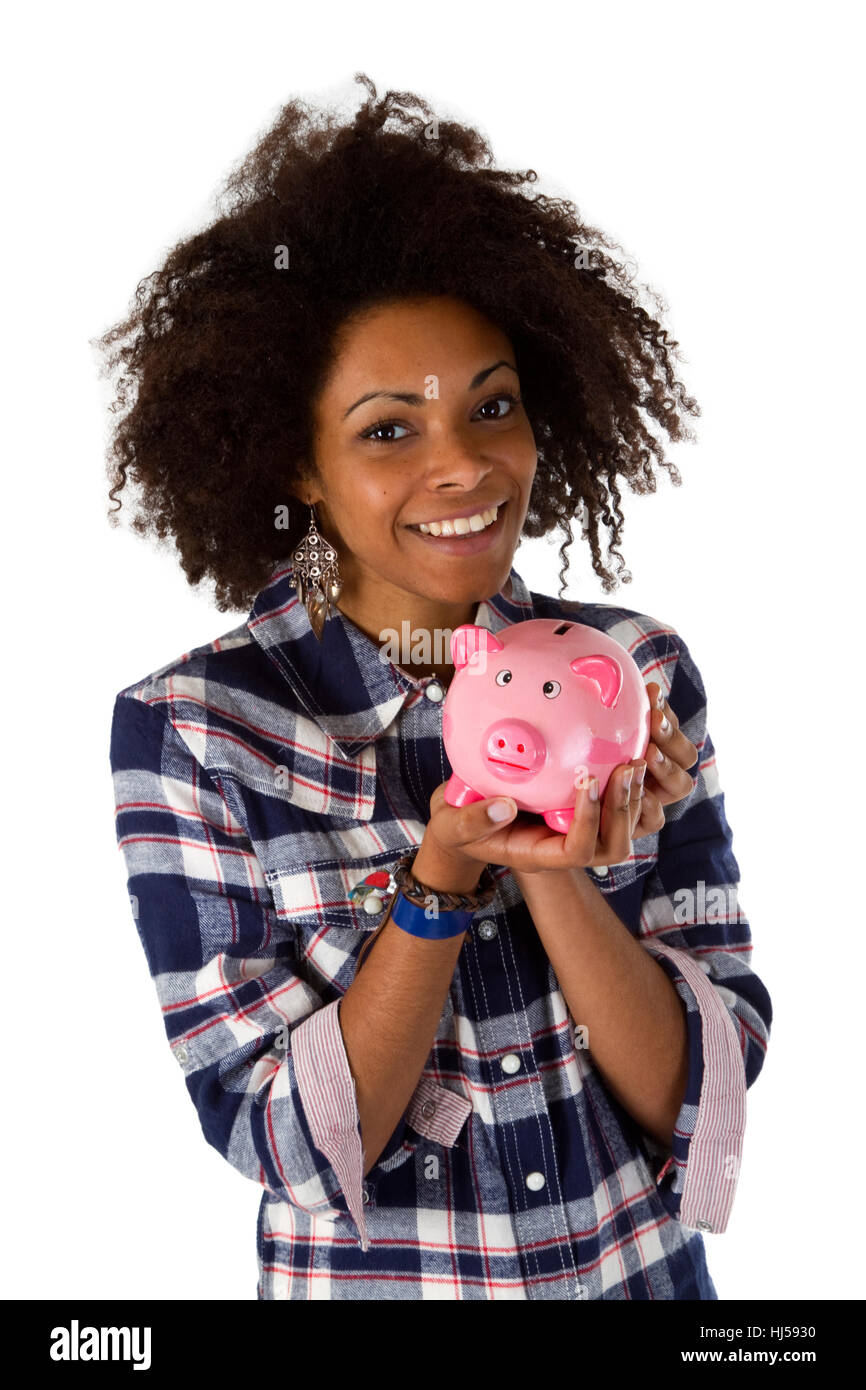 african american with piggy bank Stock Photo - Alamy