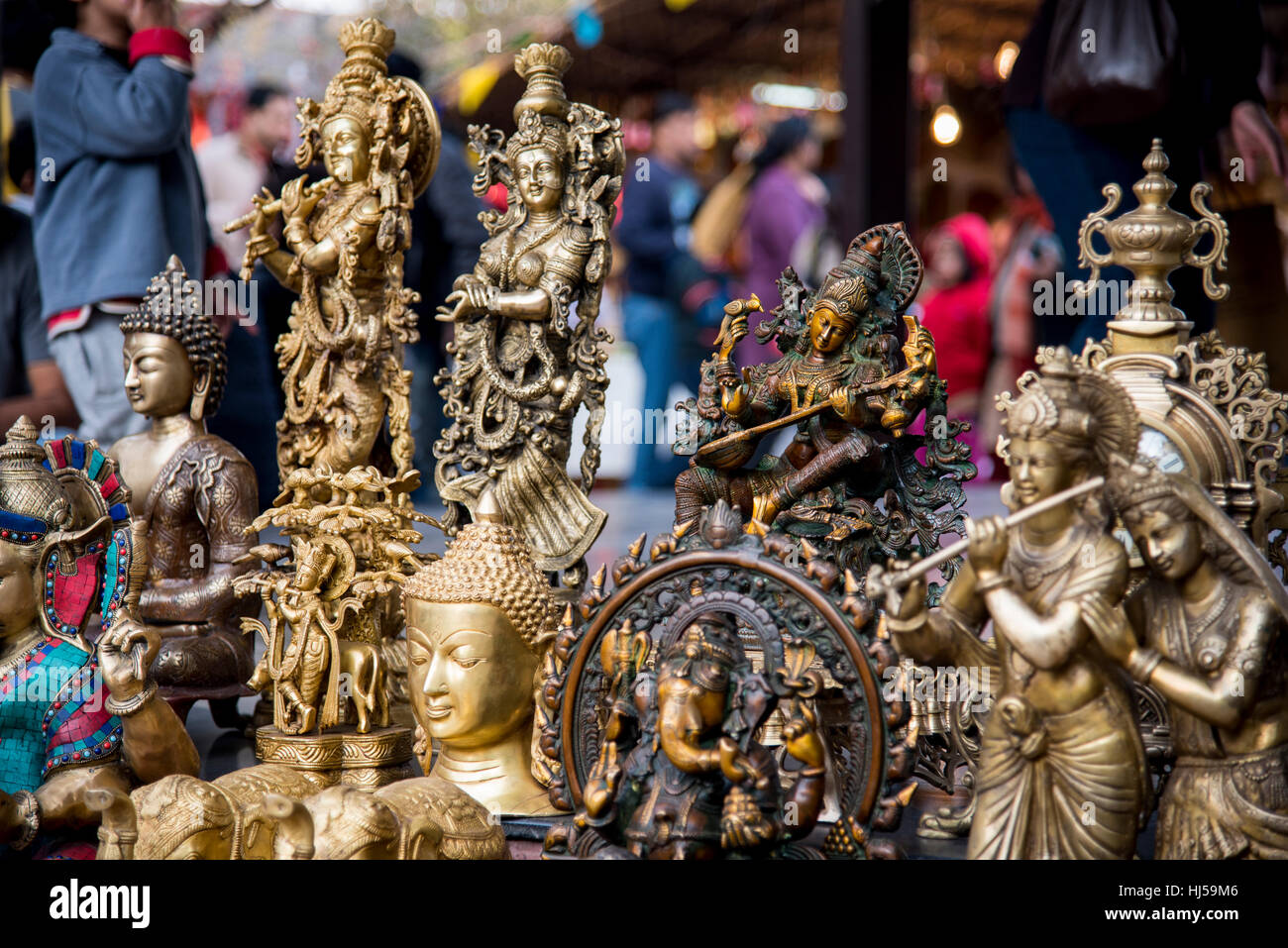 Metal brass statue of Buddha at a shop in New Delhi, India Stock Photo