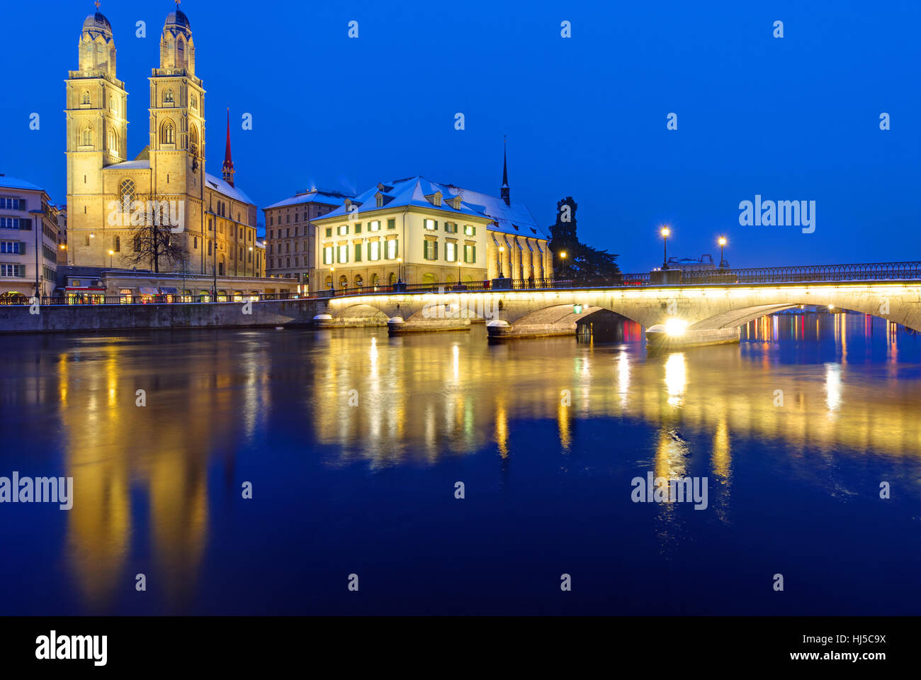 grossmunster and limmat in zurich Stock Photo