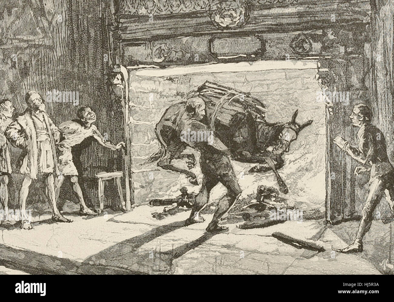 How the Bourg d'Espaign fed the fire place in the great fireplace of the Count of Foix Stock Photo