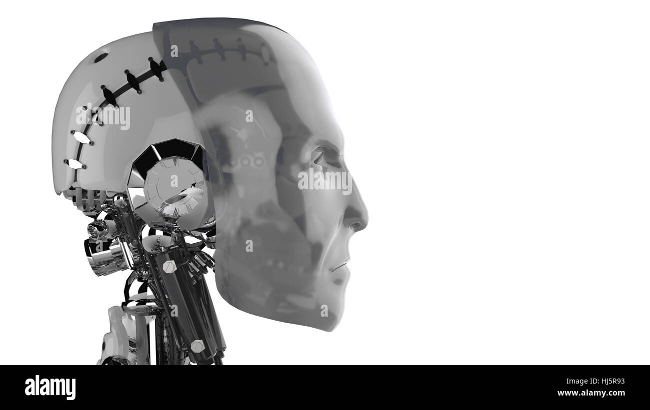 side view - robot head silver Stock Photo - Alamy