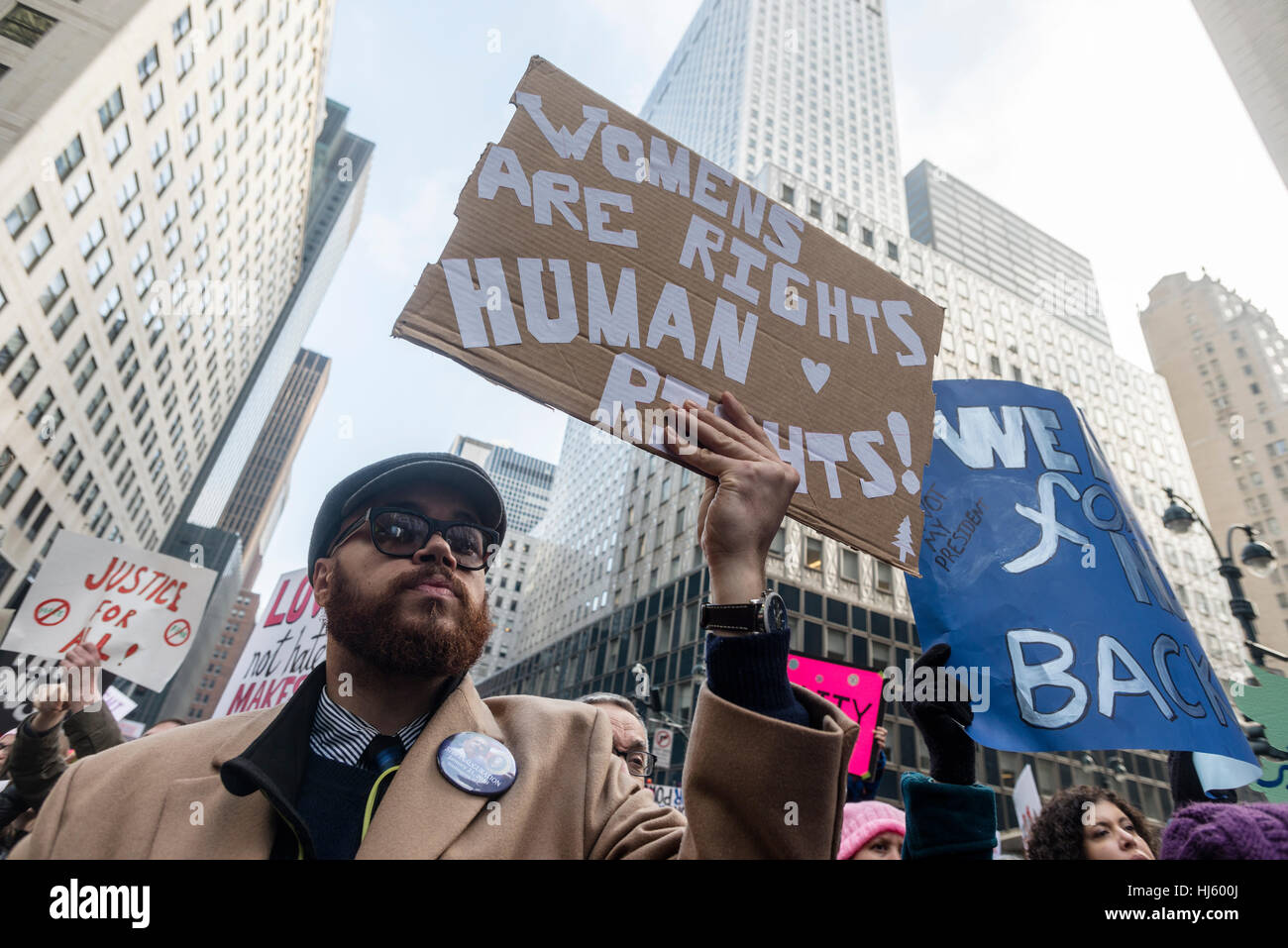 New York, USA 21 Jan 2017 - An estimated 400 to 500 thousand protesters marched from Dag Hammarskjöld Plaza, at the UN, to Trump Tower to protest against President Donald Trump on his first day in office. ©Stacy Walsh Rosenstock/Alamy Live News Stock Photo
