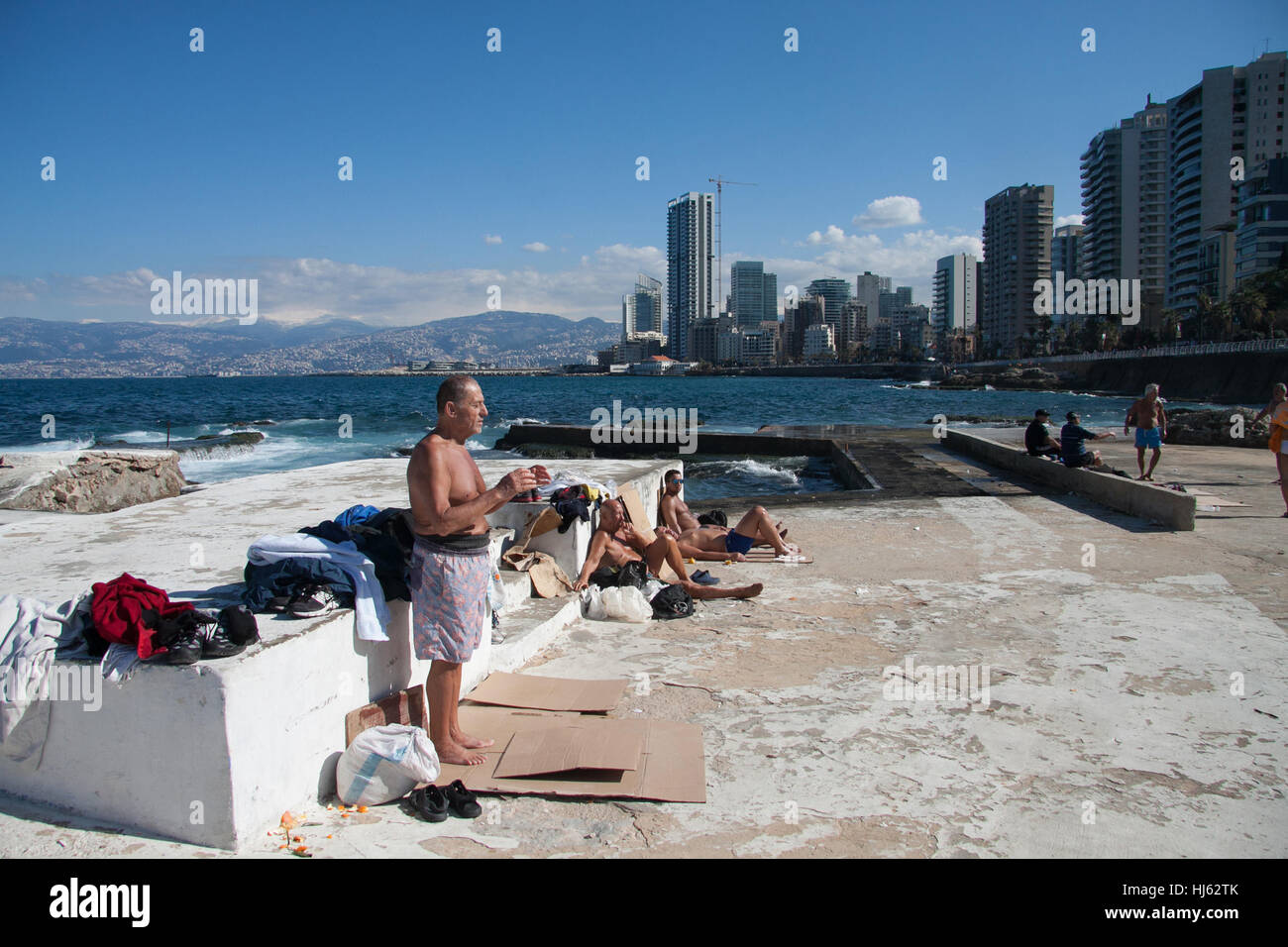 Beirut Lebanon. 22nd January. Sunbathers enjoy the winter sunshine and
