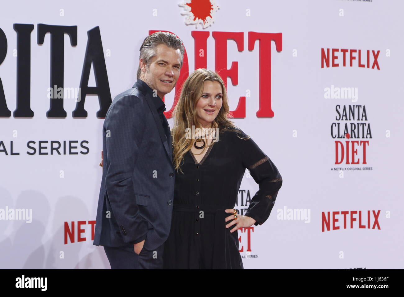 Timothy Olyphant and Drew Barrymore attending the "Santa Clarita Diet ...