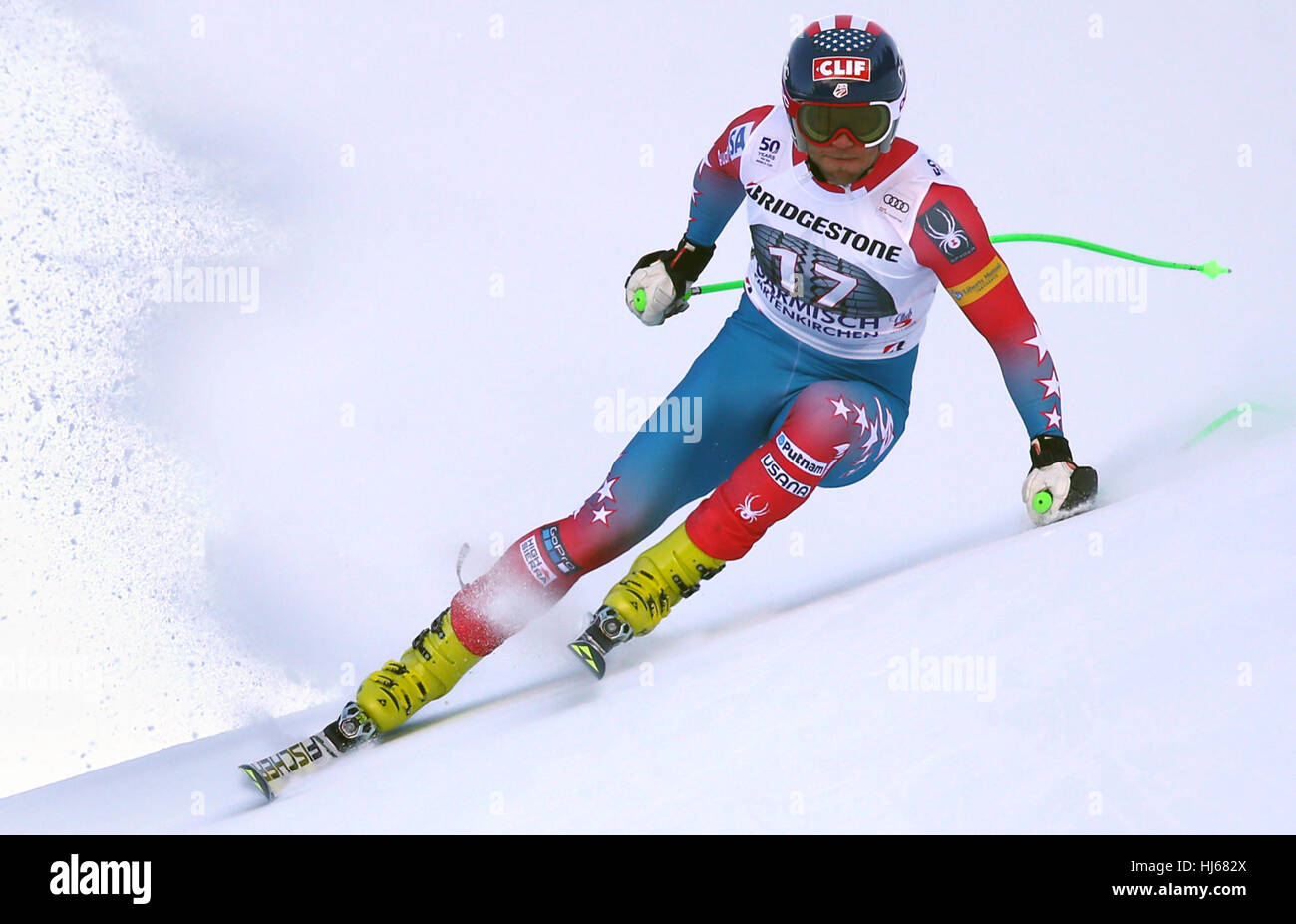 Garmisch-Partenkirchen, Germany. 26th Jan, 2017. American skier Steven Nyman in action during a training run at the Skiing World Cup in Garmisch-Partenkirchen, Germany, 26 January 2017. Photo: Karl-Josef Hildenbrand/dpa/Alamy Live News Stock Photo