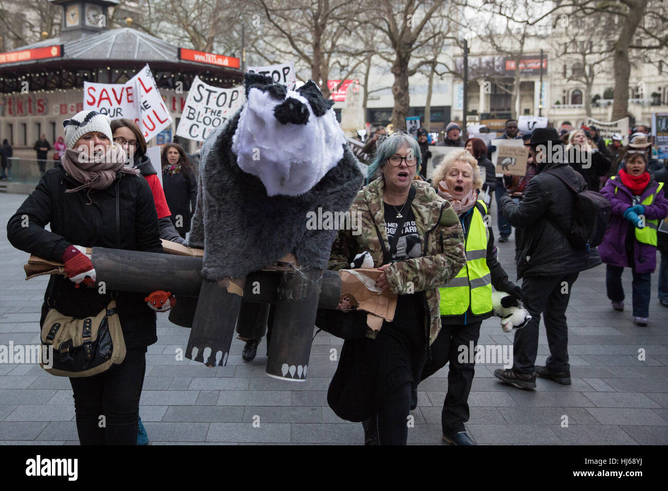 London, UK. 26th January, 2017. Animal rights campaigners march in remembrance of 10,866 badgers killed in the UK during the 2016 season. Credit: Mark Kerrison/Alamy Live News Stock Photo