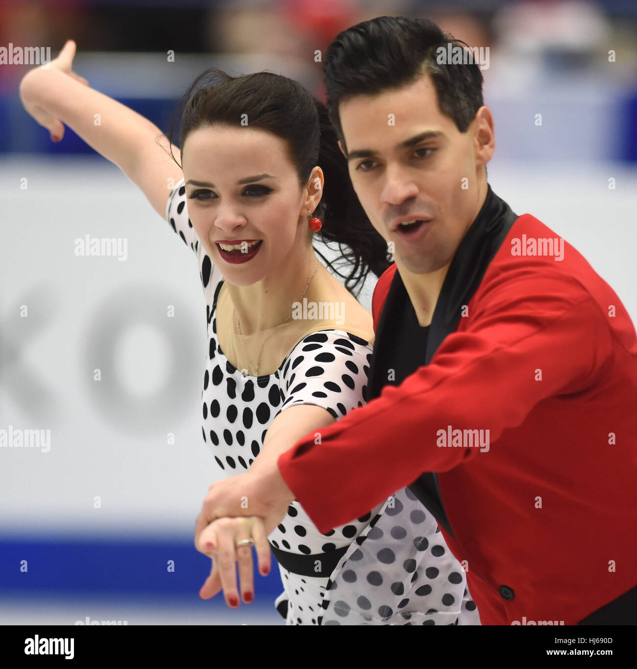 Ostrava, Czech Republic. 26th Jan, 2017. Anna Cappellini and Luca Lanotte  of Italy compete during the pair's short program of the European Figure  Skating Championships in Ostrava, Czech Republic, January 26, 2017.