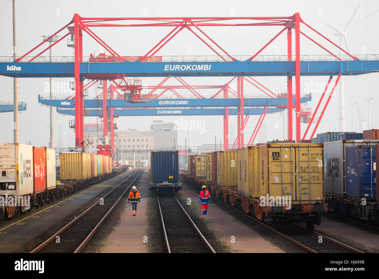 German Container Train Hamburg, Germany. 26th Jan, 2017. Containers are loaded onto a freight ...
