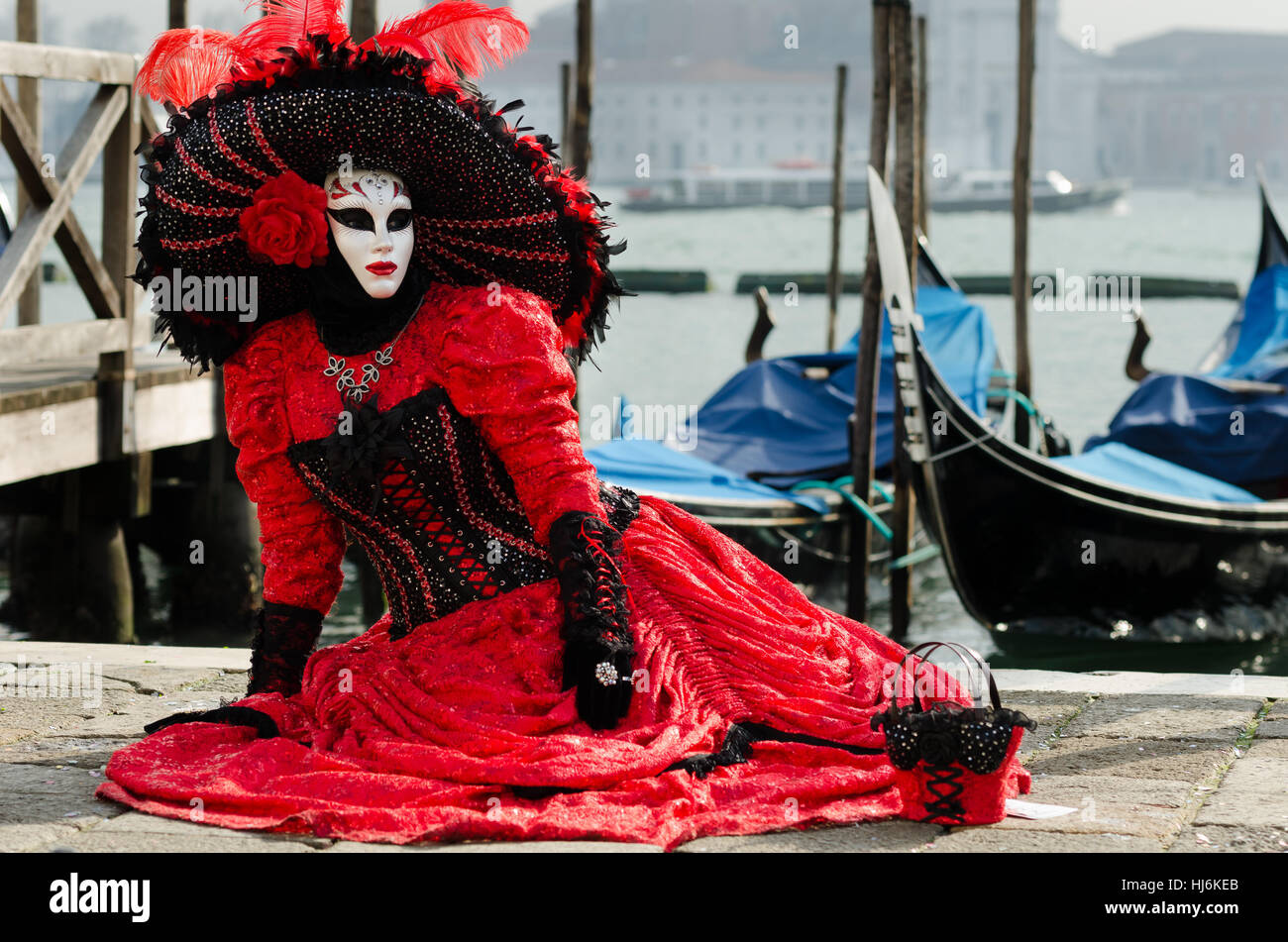 woman, face, venice, gondola, carnival, mask, silent, red, woman, antique, Stock Photo
