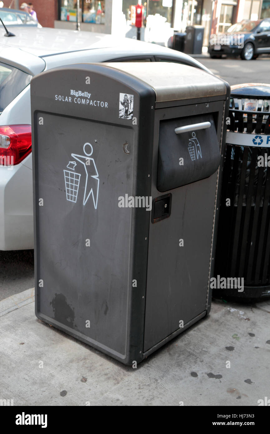 A BigBelly solar compactor (street rubbish bin) in Boston, Massachusetts, United States. Stock Photo