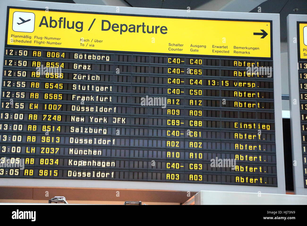 Departure board at Berlin Tegel Airport, Germany Stock Photo