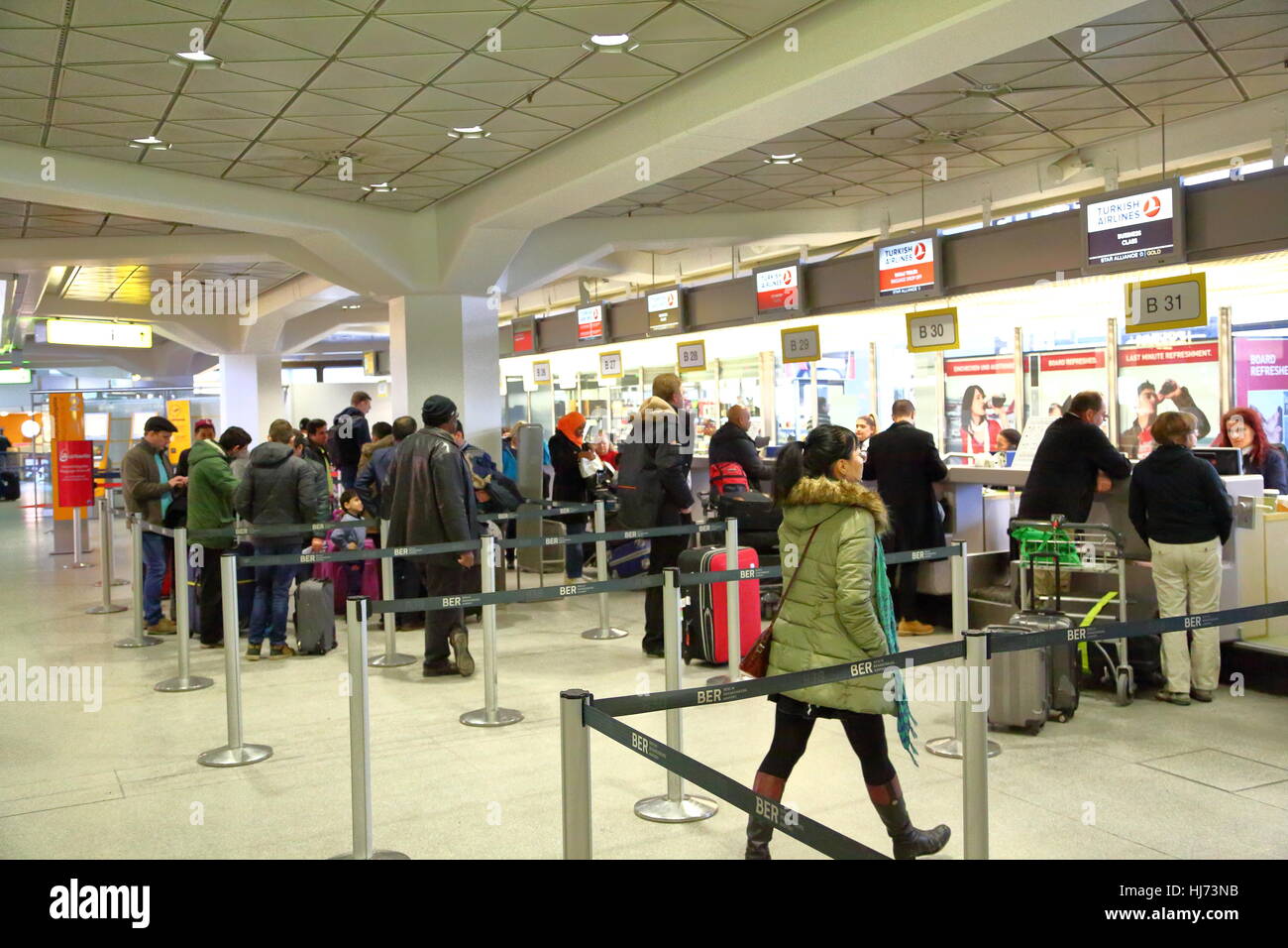 Passenger check-in at Berlin-Tegel International Airport, Germany Stock Photo