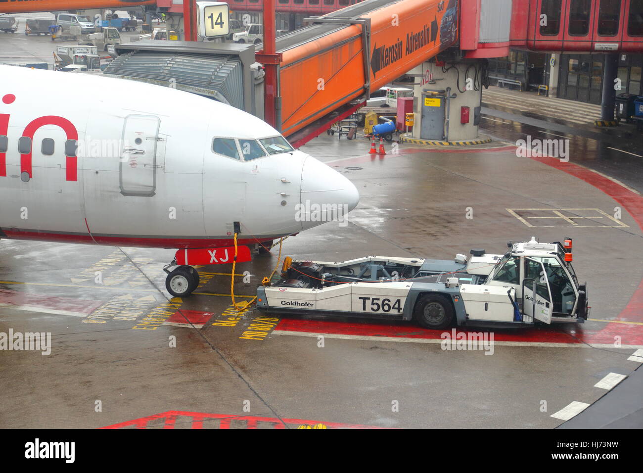 Air Berlin plane at the gate at Berlin Tegel Airport, Germany Stock Photo