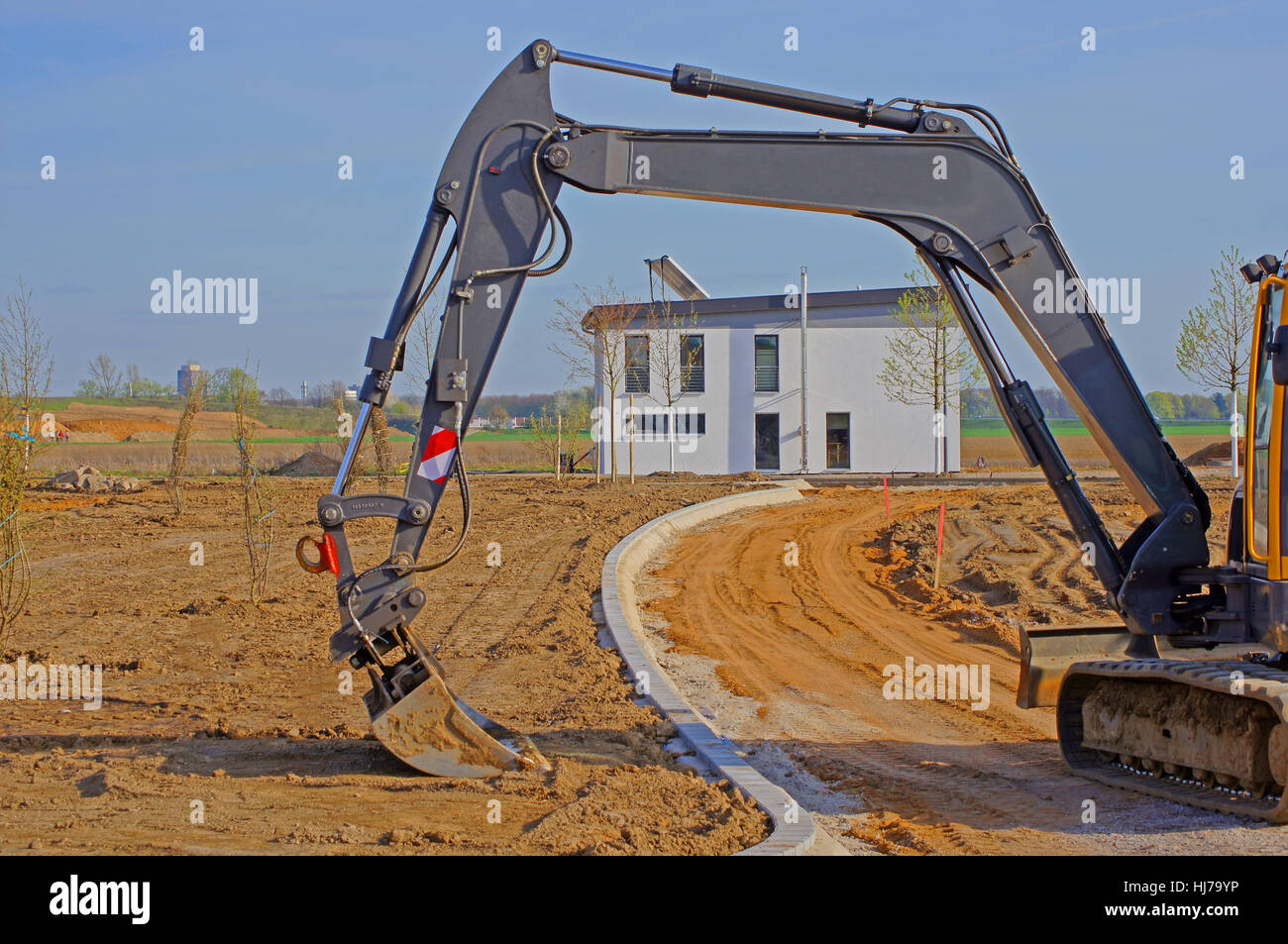 house, building, build, ground, soil, earth, humus, new, new building, dredger, Stock Photo