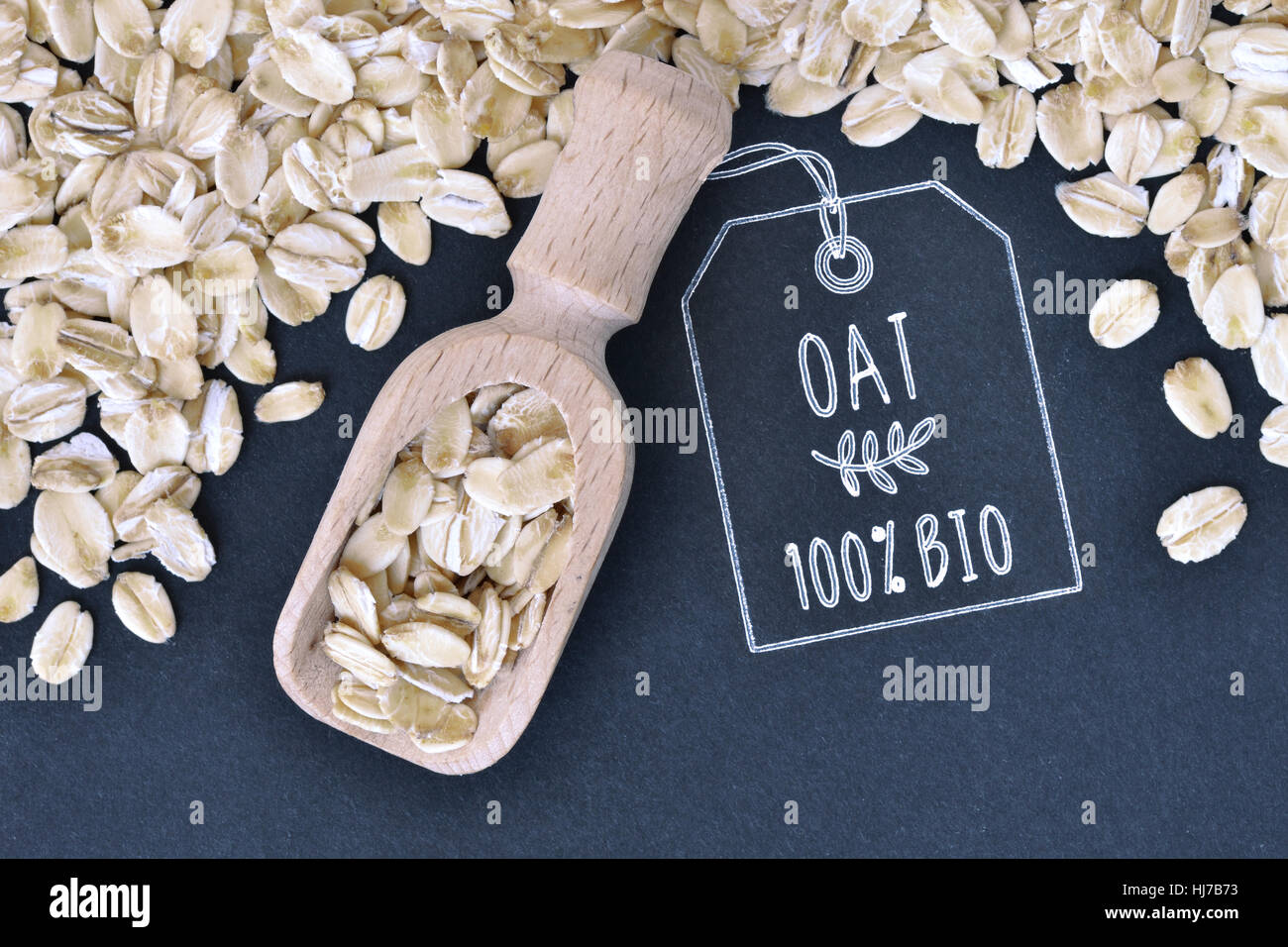 Oat flakes closeup - 100% bio Stock Photo