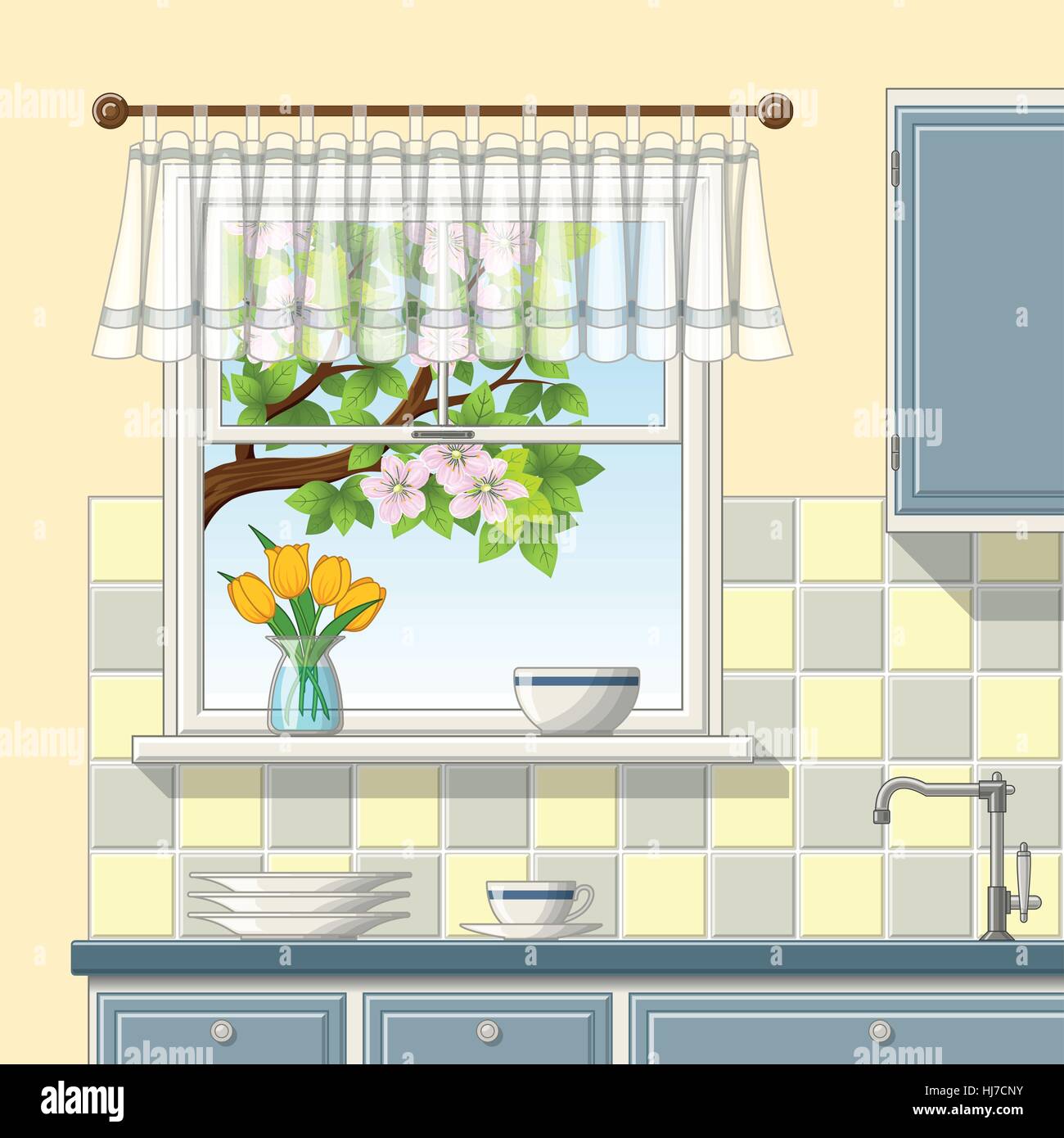 Illustrtion of a kitchen window Stock Vector