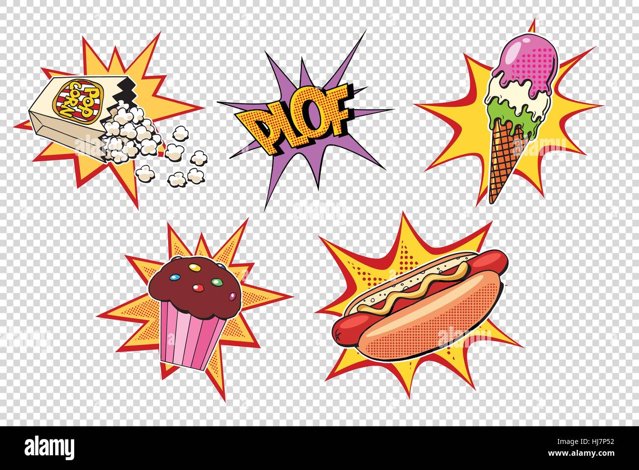 Set fast food and sweets, pop art style Stock Vector