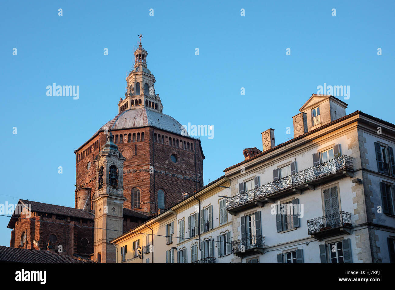 The Cathedral of Pavia is a church in Pavia, Italy, the largest in the city and seat of the Diocese of Pavia. The construction was begun in the 15th c Stock Photo