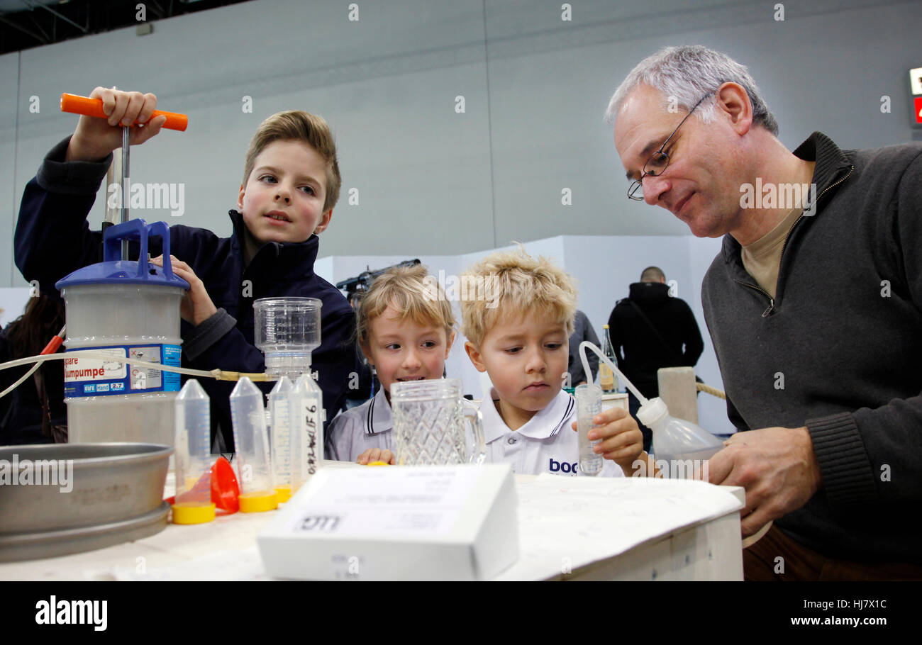 boot Duesseldorf 2017 - the worlds biggest yachting and water sports exhibition. Examination of marine water samples. Stock Photo