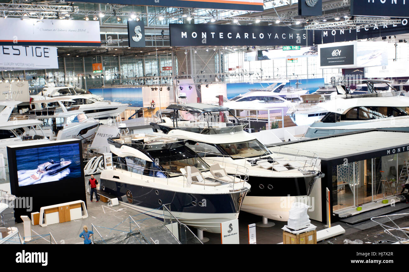 boot Duesseldorf 2017 - super yachts at the trade fair Stock Photo