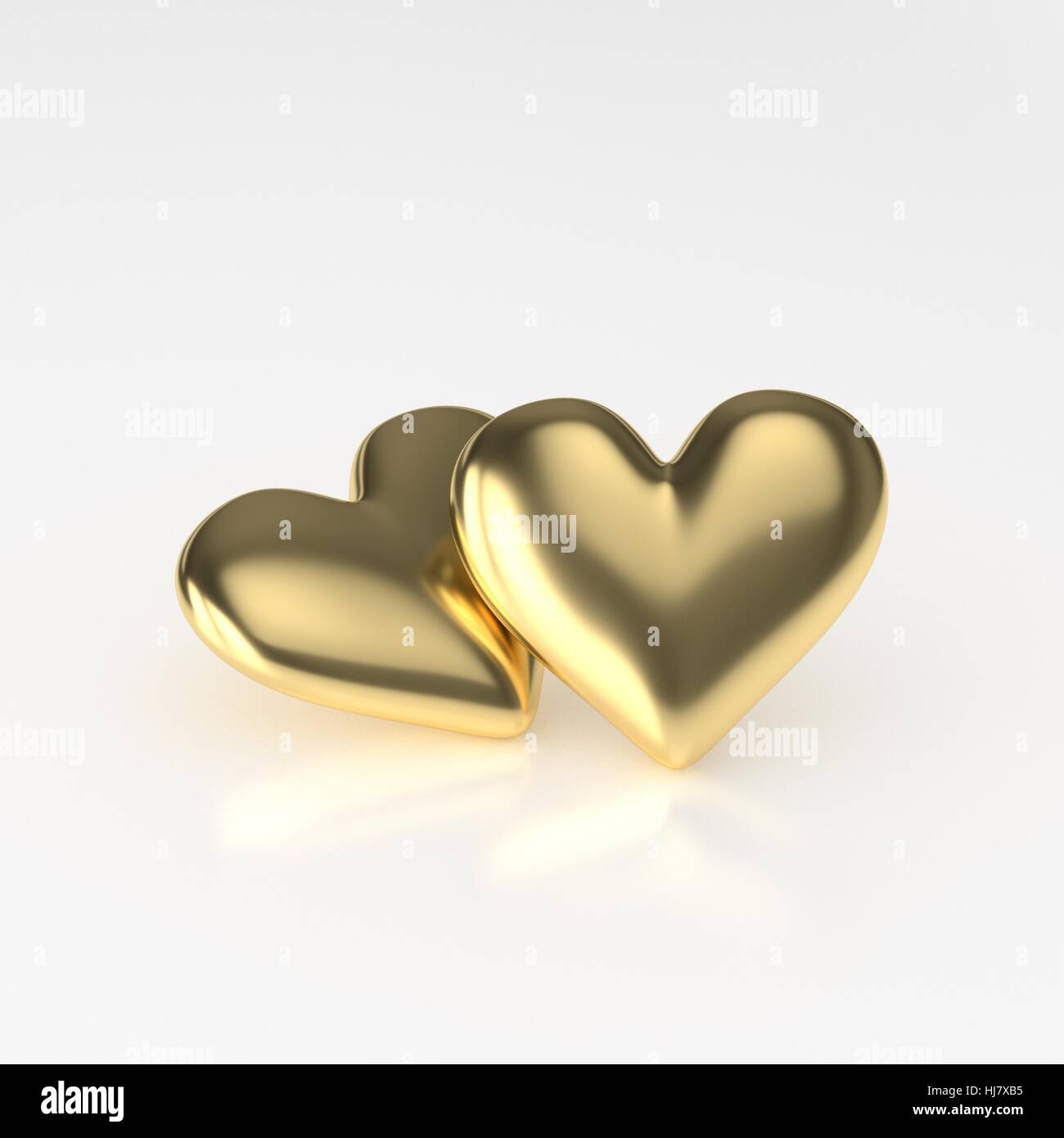 Two Golden Heart. 3D Render on White Background Stock Photo - Alamy
