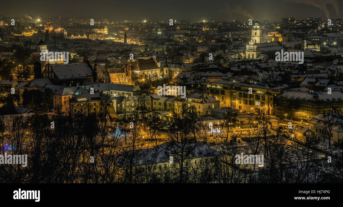 Vilnius old town panorama at night Stock Photo