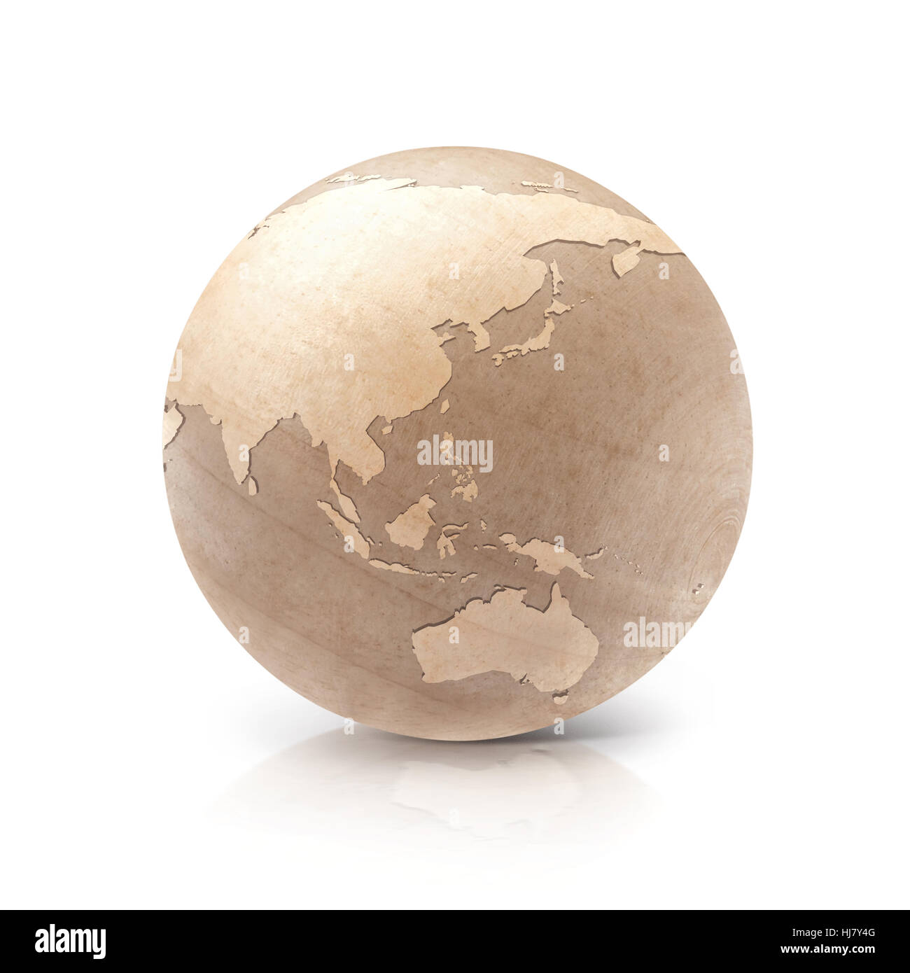 Wood globe 3D illustration Asia & Australia map on white background Stock Photo