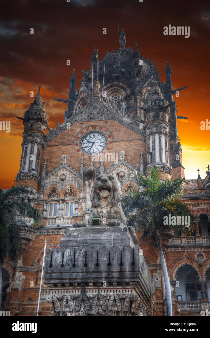 Chhatrapati Shivaji, the former Victoria Terminus - a historical railway station in the Indian city of Mumbai, one of the busiest in India. Stock Photo