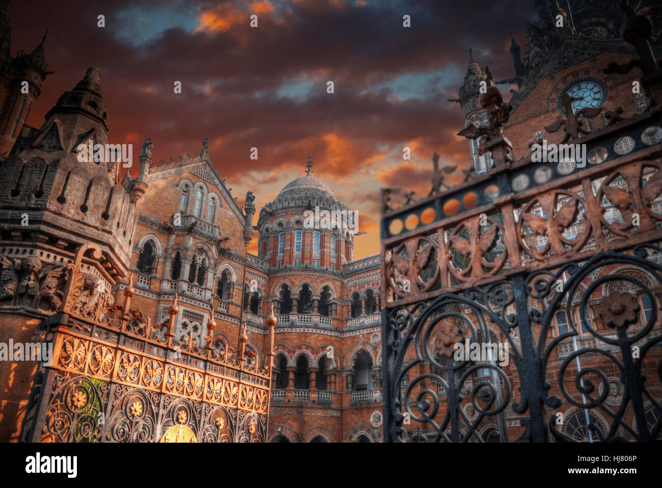 Chhatrapati Shivaji, the former Victoria Terminus - a historical railway station in the Indian city of Mumbai, one of the busiest in India. Stock Photo