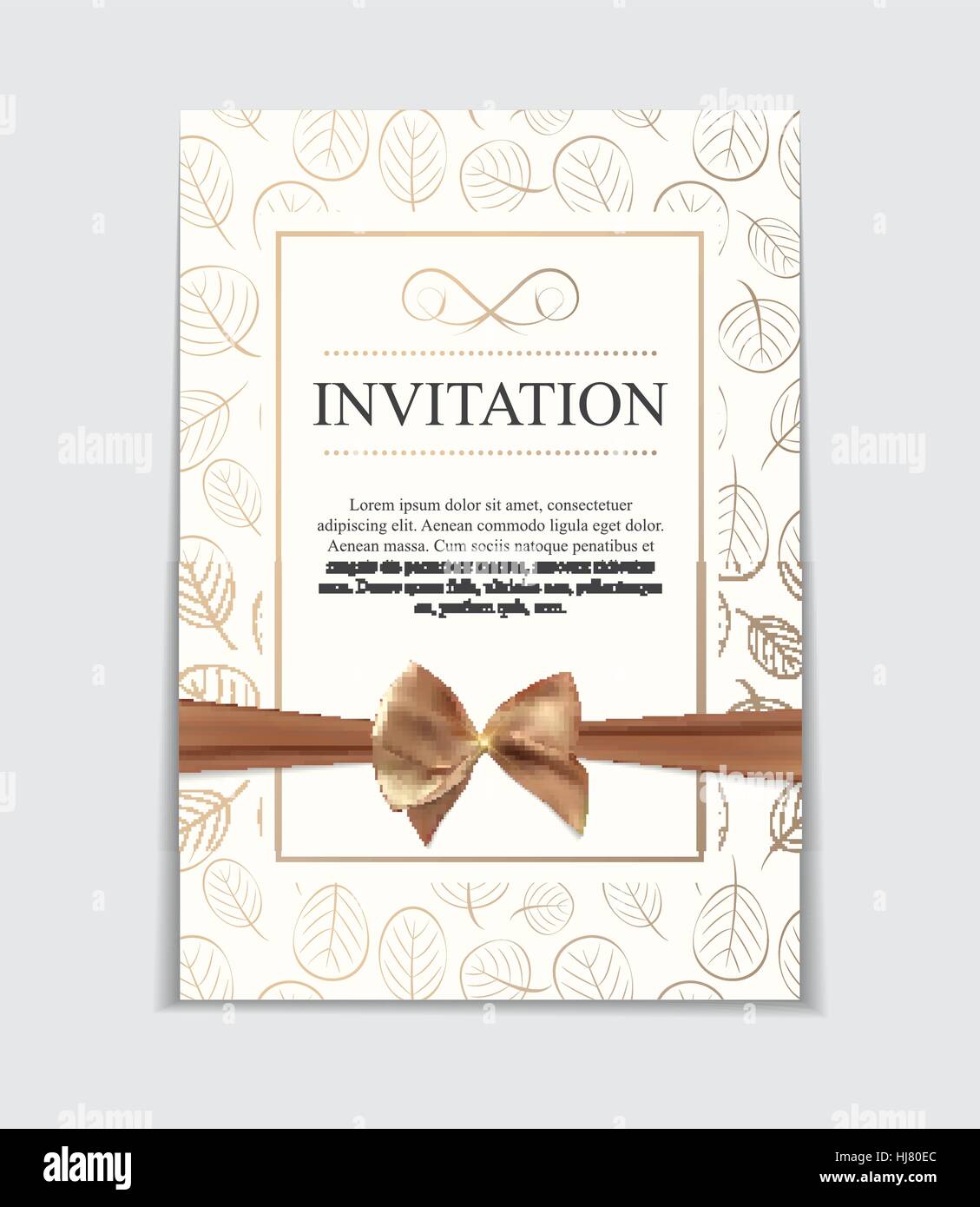 Vintage Wedding Invitation with Bow and Ribbon Template Vector I Stock ...