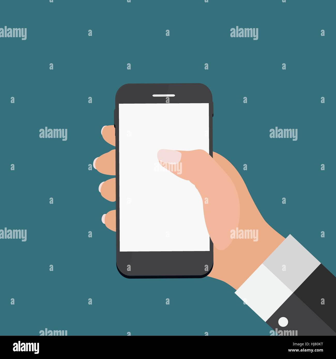 Hand with Abstract Mobile Phone Template in Modern Flat Style Ve Stock Vector