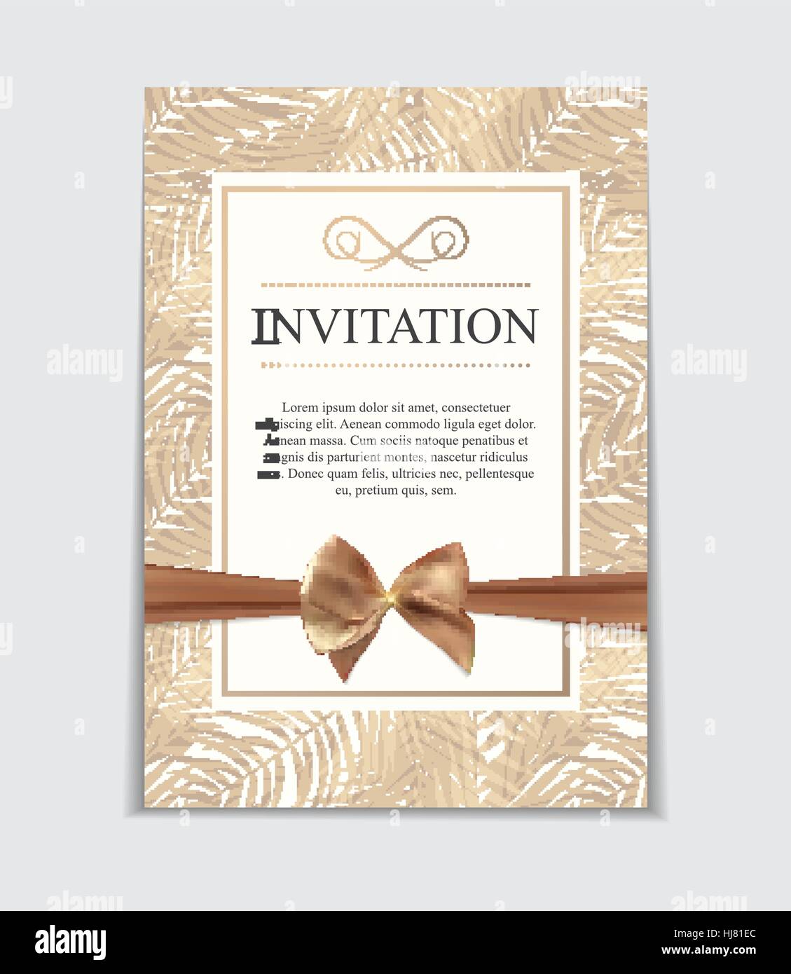 Vintage Wedding Invitation with Bow and Ribbon Template Vector ...