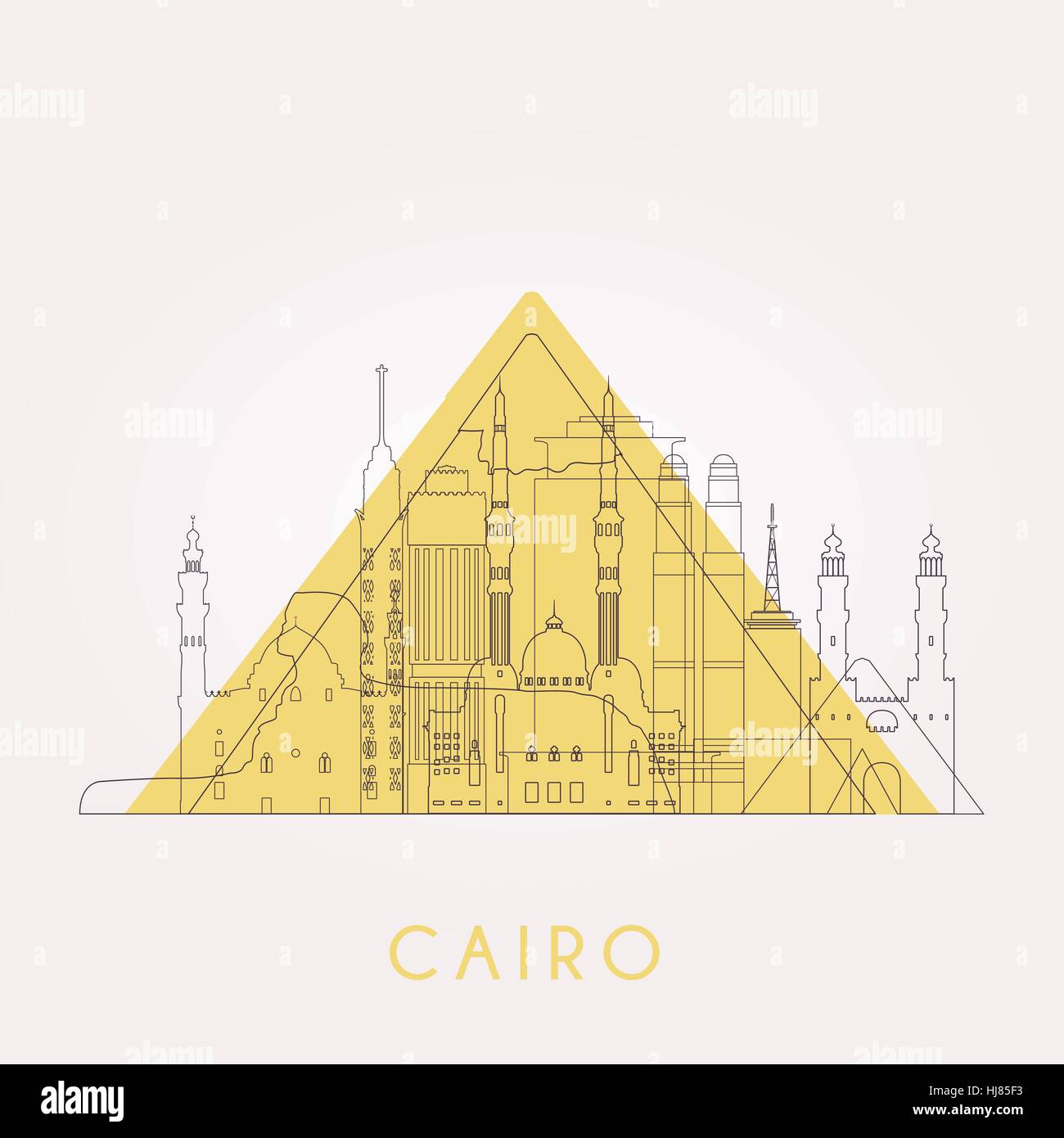 Outline Cairo skyline with landmarks. Vector illustration. Business travel and tourism concept with historic buildings. Image for presentation, banner Stock Vector