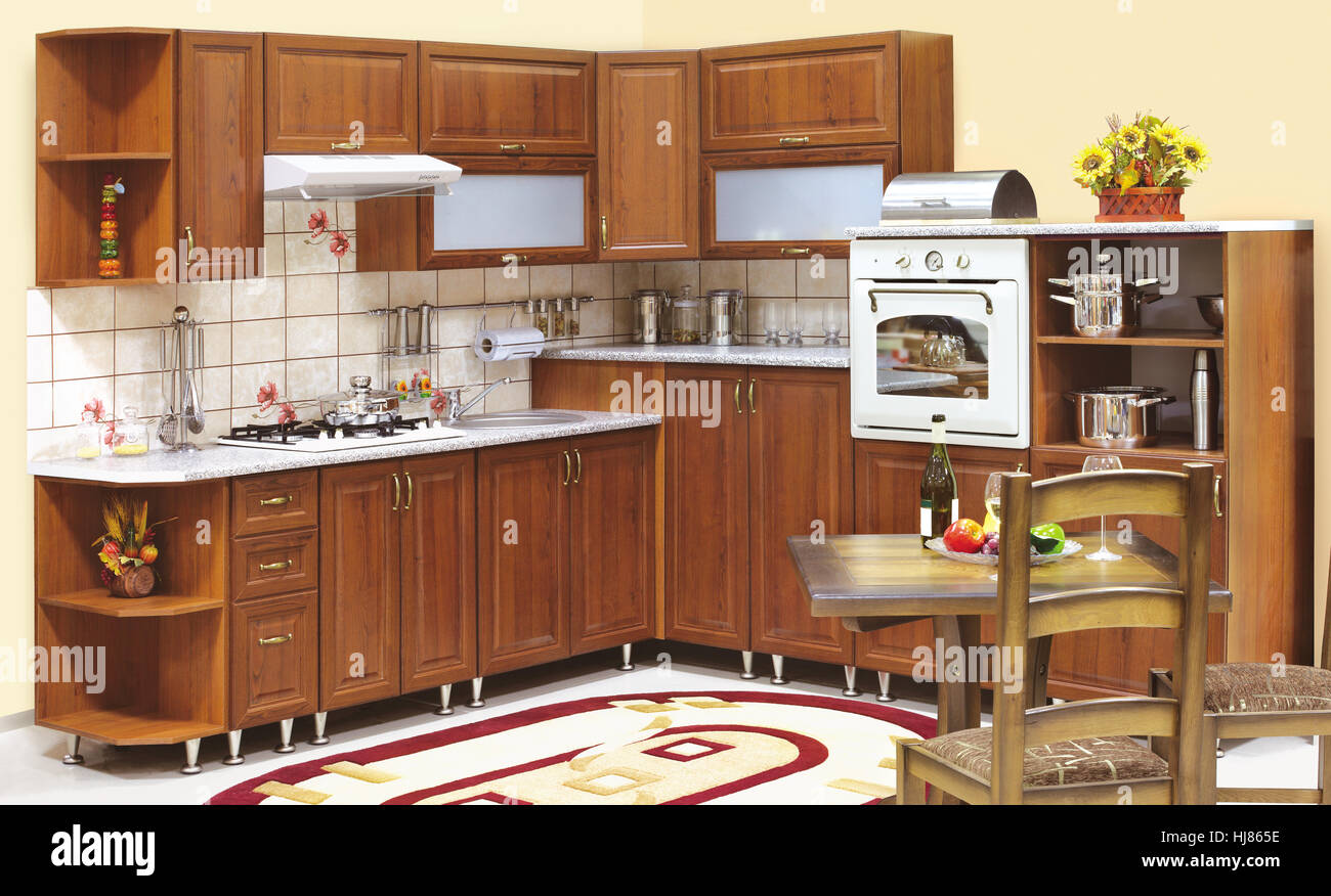 A beautiful interior of a custom kitchen Stock Photo - Alamy