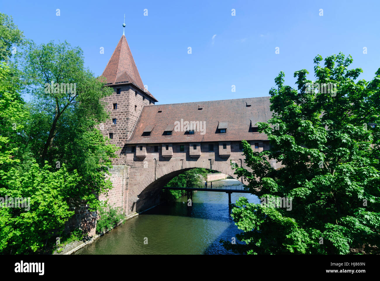 Nürnberg, Nuremberg: Old town; Bridge Kettensteg over the Pegnitz, Mittelfranken, Middle Franconia, Bayern, Bavaria, Germany Stock Photo