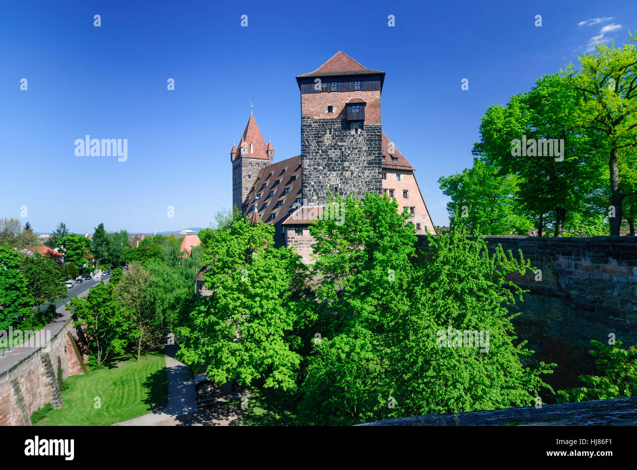 Nürnberg, Nuremberg: Castle; Pentagon and Emperor Stallion, Mittelfranken, Middle Franconia, Bayern, Bavaria, Germany Stock Photo