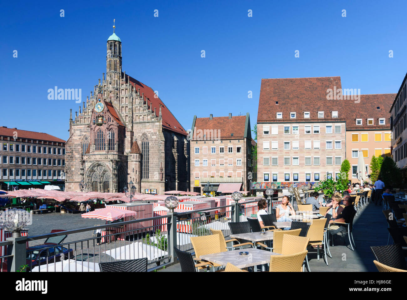 Nürnberg, Nuremberg: Old town; Main market; church Frauenkirche, Mittelfranken, Middle Franconia, Bayern, Bavaria, Germany Stock Photo