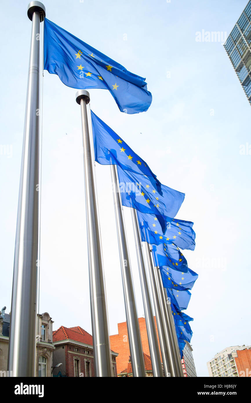 Flags in front of the EU Commission building Stock Photo