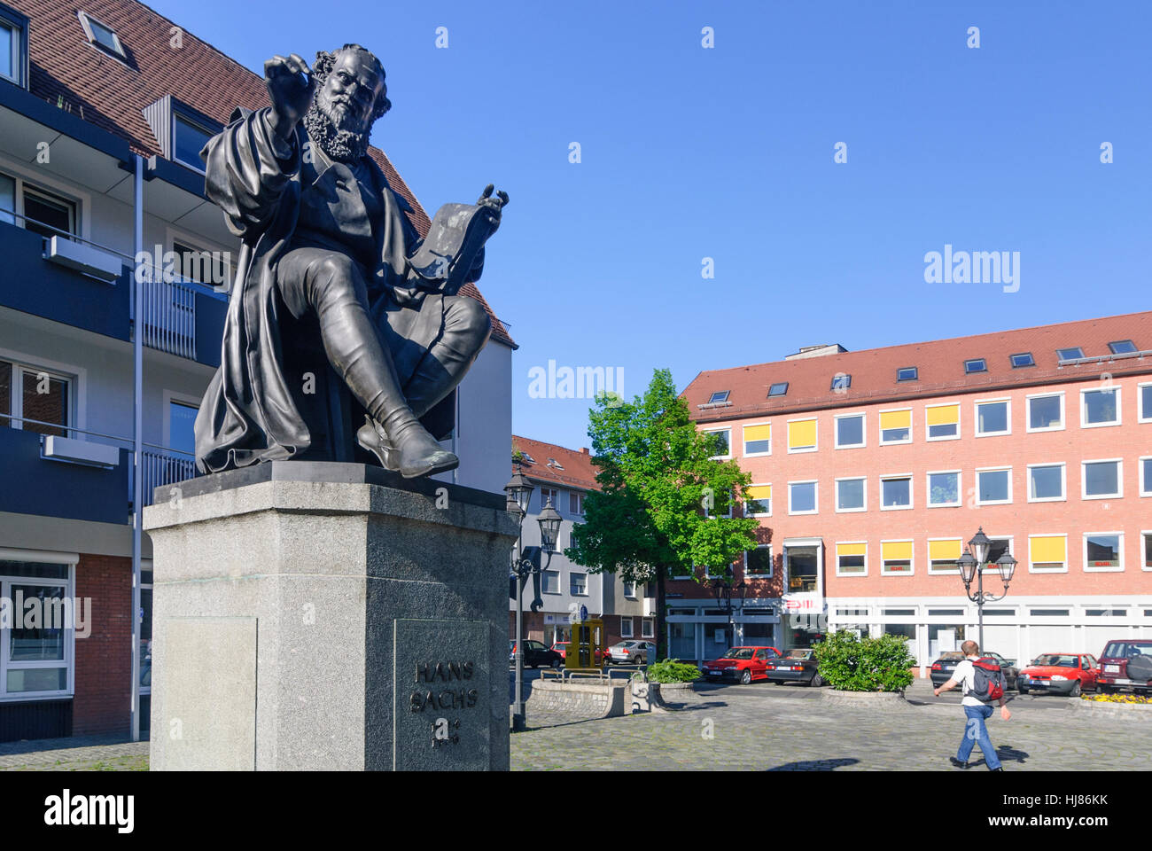 Nürnberg, Nuremberg: Old town; Hans Sachs - Monument, Mittelfranken, Middle Franconia, Bayern, Bavaria, Germany Stock Photo