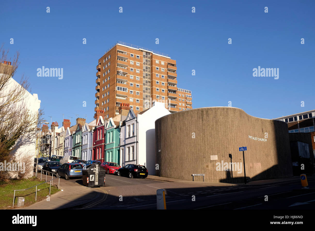 A clash of architecture styles by Blaker Street in Brighton Stock Photo