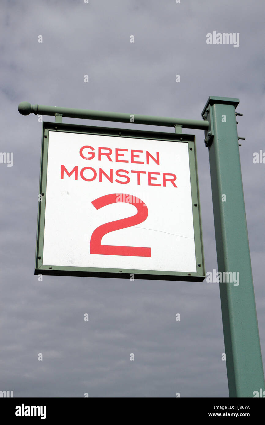 Seating section sign on the Green Monster, Fenway Park, home of the Boston Red Sox, Boston, MA, United States. Stock Photo