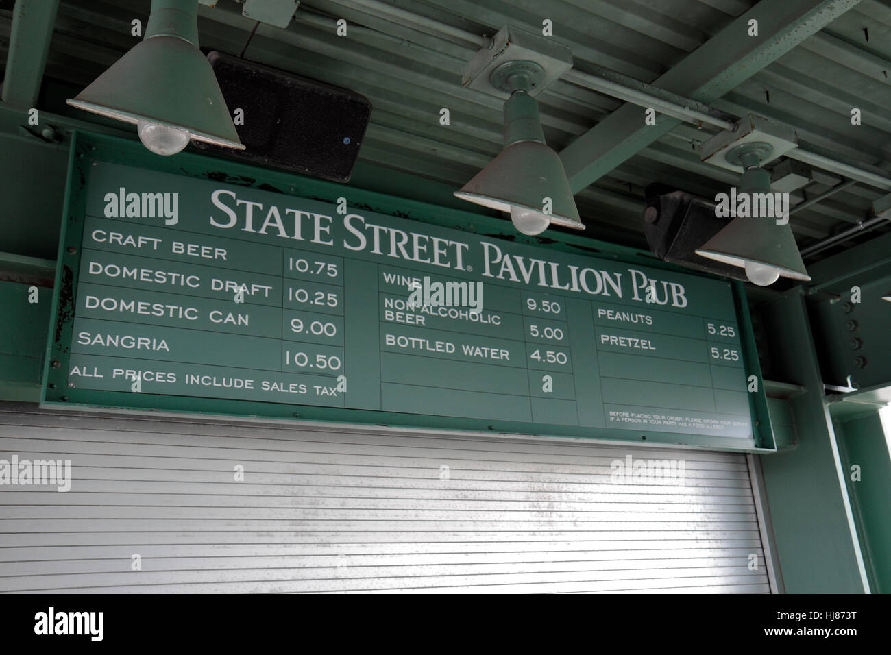 Banner above a typical beer kiosk in Fenway Park, home of the Boston Red Sox, Boston, MA, United States. Stock Photo