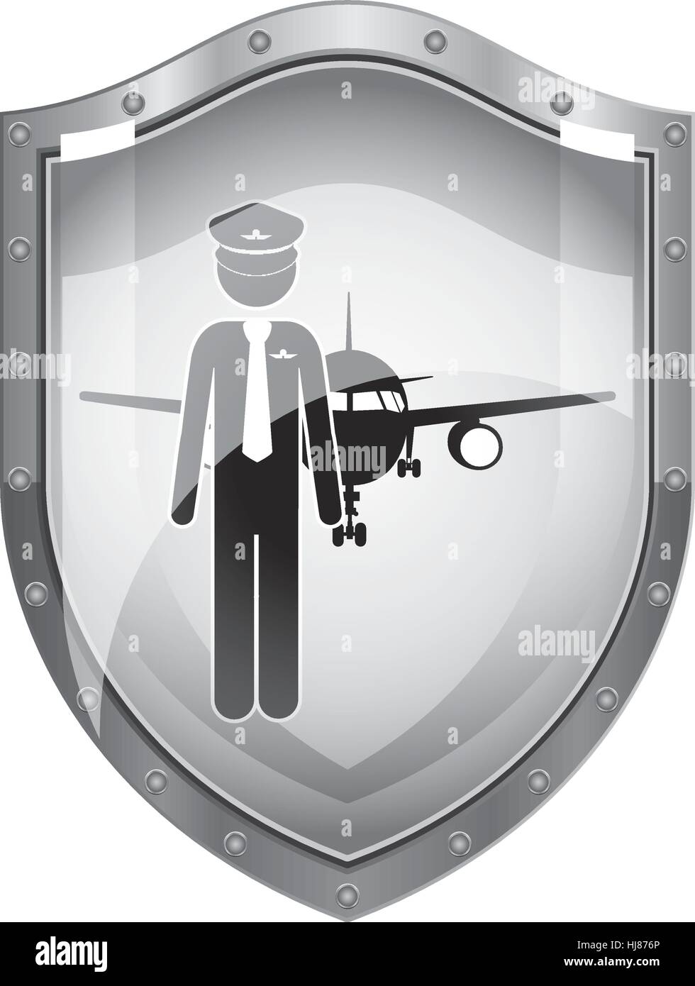 metallic shield of pilot with aeroplane vector illustration Stock Vector