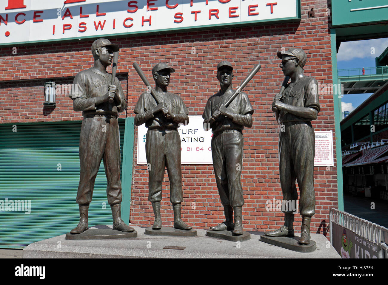 The 'Teammates' memorial outside Fenway Park, home of the Boston Red Sox, Boston, MA, United States. Stock Photo