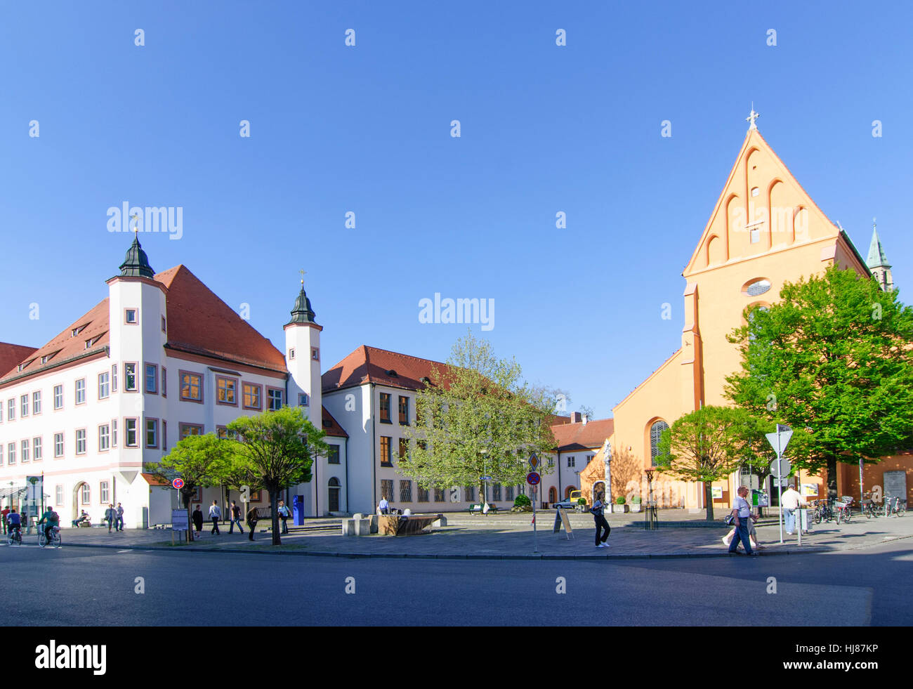 Ingolstadt: Old town; Amtsgericht (left) and Franciscan church, Oberbayern, Upper Bavaria, Bayern, Bavaria, Germany Stock Photo
