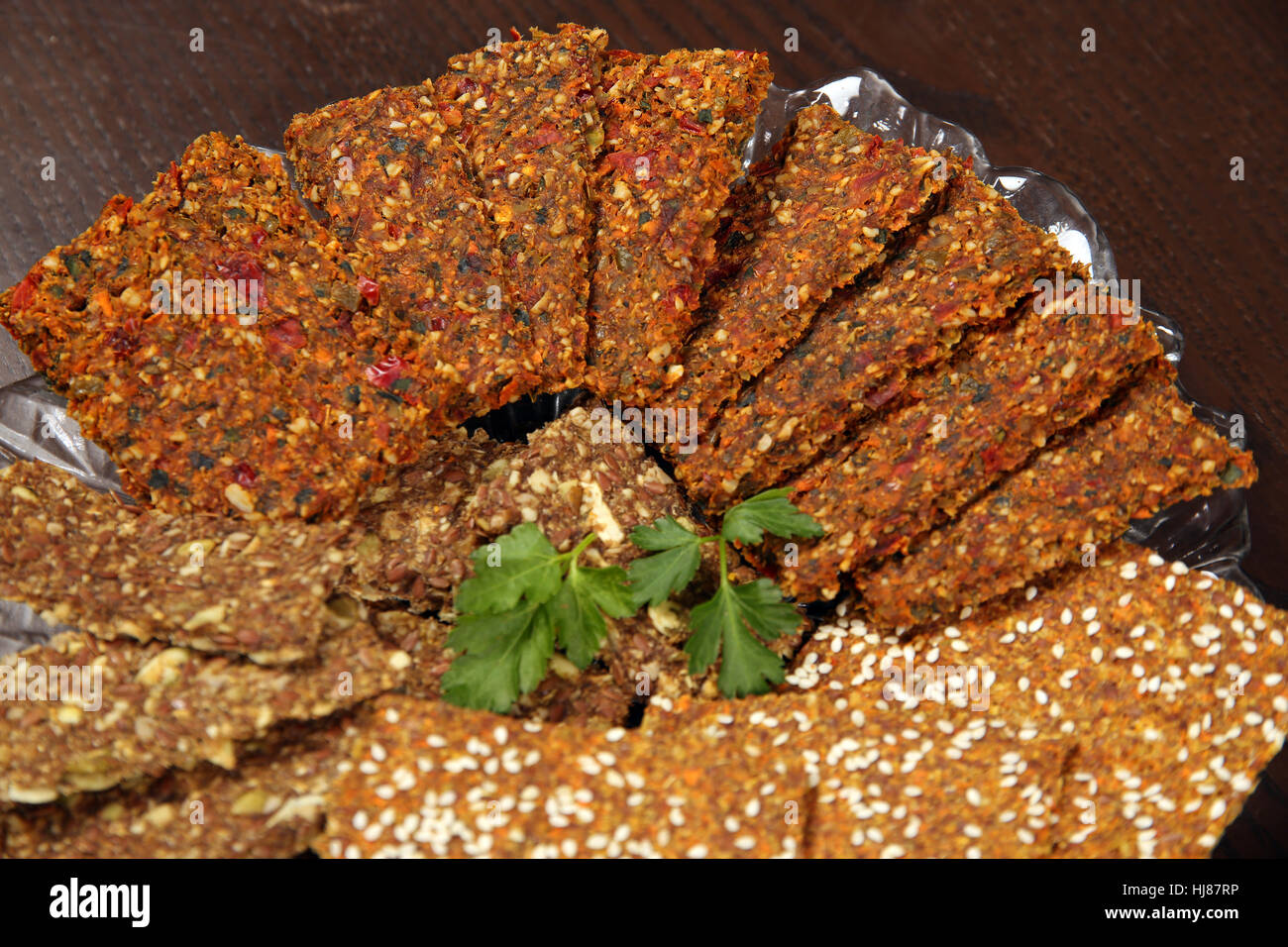 Healthy bread crackers from grain seeds sesame spices healthy food