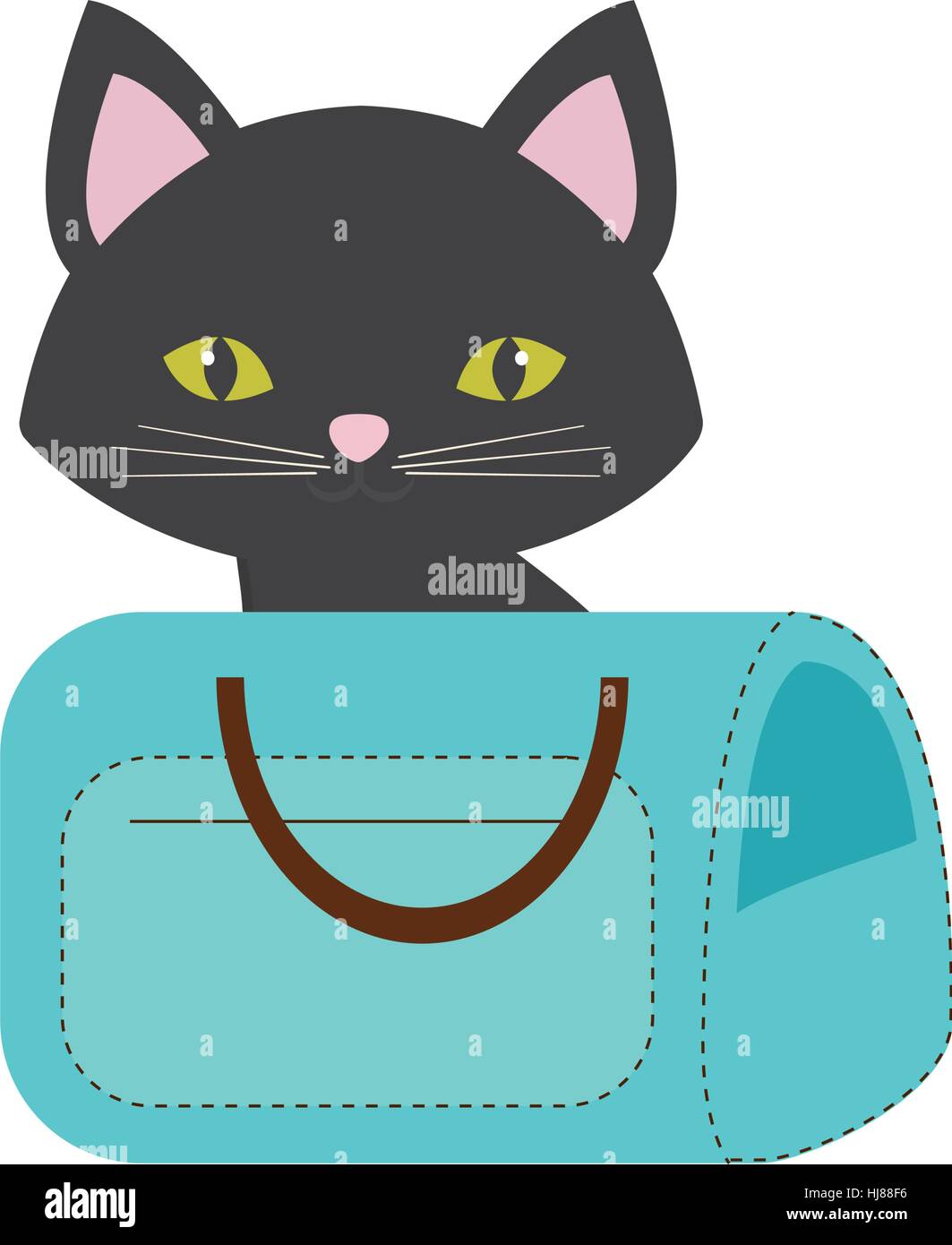 cat pink ears green eyes blue pet carrier bag travel vector illustration eps 10 Stock Vector